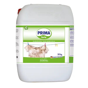 20kg Kanister mit Prima Forte Reiniger für effektive Reinigung von hartnäckigem Schmutz.