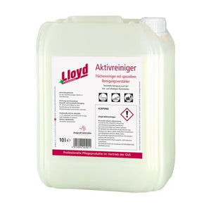 Lloyd Aktivreiniger in einem 10L Kanister, ideal für gründliche Reinigung und Pflege.