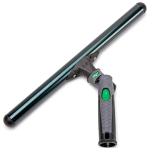 Aluminium window cleaning tool with a green handle and adjustable head.