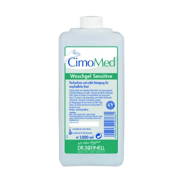 Transparente Cimomed Eurospenderflasche mit 1 Liter Fassungsvermögen und Hebelspender.