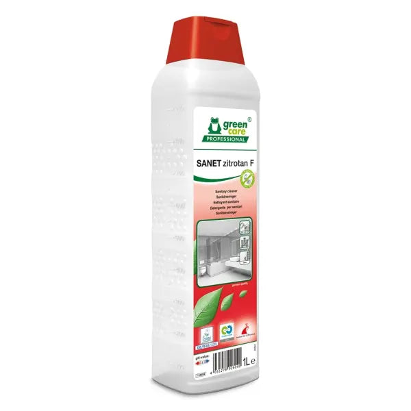 Eine 1-Liter-Flasche SANET zitrotan F mit rotem Verschluss.