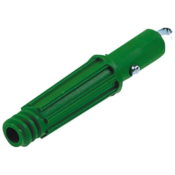 Grüner, stabiler Fixierkonus mit Gewinde und Haken.