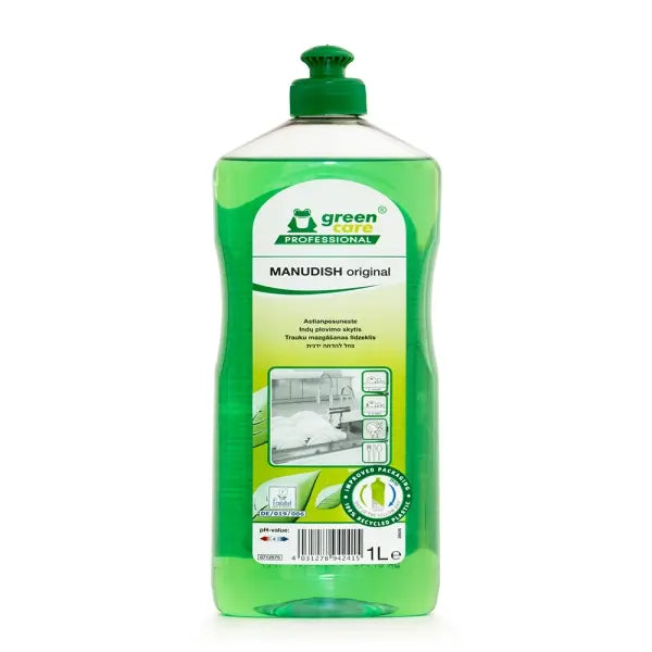 Grüne Flasche Manudish Original Spülmittel mit 1L Inhalt.