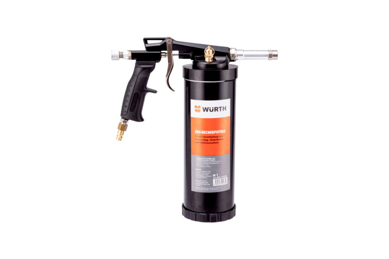 Ergonomische Pistole für Unterbodenschutz mit rutschfestem Griff und Druckregulierung.
