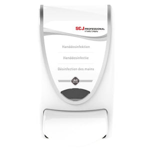 Weißer Kunststoff Schaumspender für 1L Kartusche mit Aufdrucken.