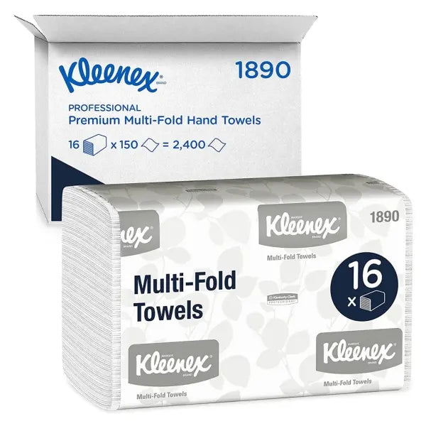 Kleenex Multifold Handtücher in Weiß, 16 Packungen mit je 150 Stück.