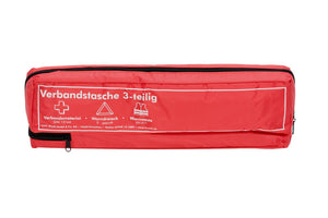Rote Verbandtasche VERBATASH unbedruckt mit drei Teilen, kompakt und robust für Erste Hilfe.