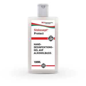 100ml Flasche von Stokosept protect, alkoholfreies Desinfektionsmittel für Hände und Oberflächen.