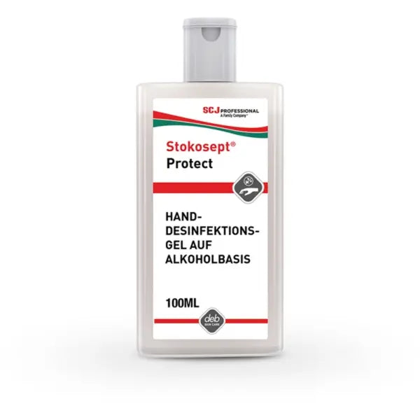 100ml Flasche von Stokosept protect, alkoholfreies Desinfektionsmittel für Hände und Oberflächen.