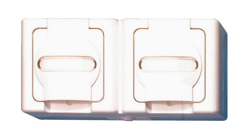 Weiße waagerechte Steckdose STEDO 16A 250V mit robustem Gehäuse und modernem Design.