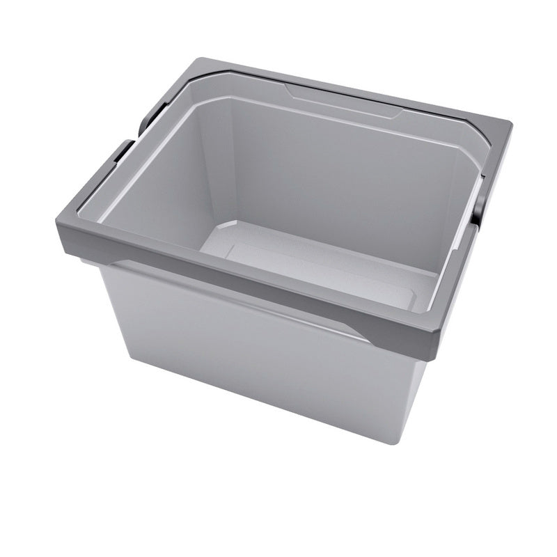 Mülltrennsystem mit vier Behältern für Bioabfälle, Papier, Plastik und Restmüll in modernem Design.