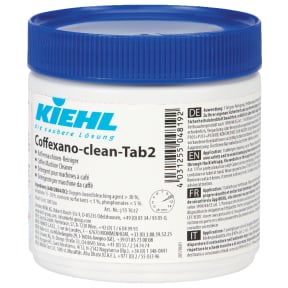 Coffexano-Clean-Tabs in einer Dose mit 150 Tabs zur Reinigung von Kaffeemaschinen.