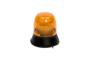 A round vehicle warning light with a bright orange lens and a sturdy base.