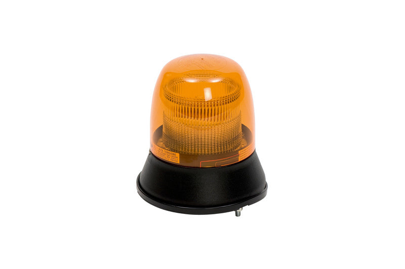A round vehicle warning light with a bright orange lens and a sturdy base.