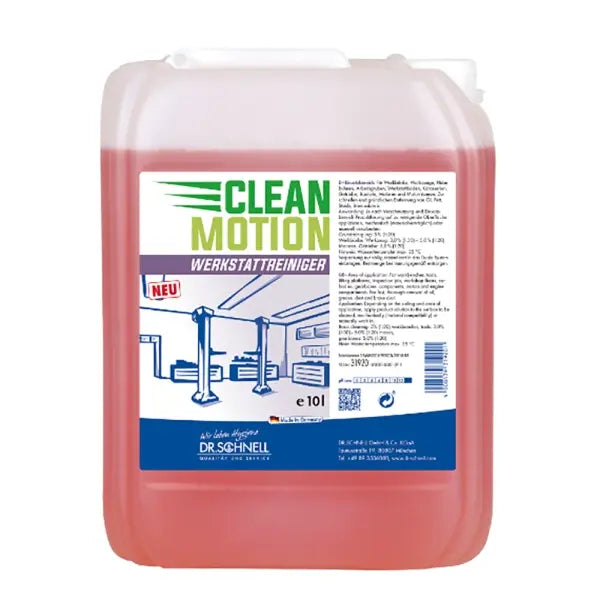 10-Liter-Kanister des Cleanmotion Werkstattreinigers mit klarer, umweltfreundlicher Formel.