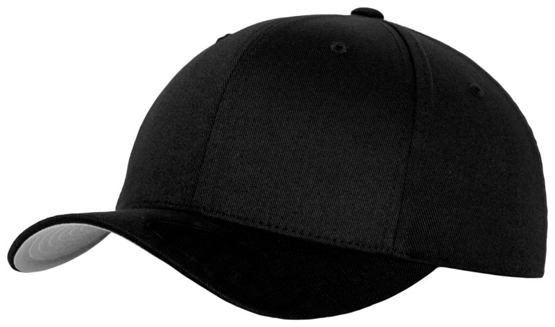 Schwarze Baseballkappe mit verstellbarem Riemen und atmungsaktivem Material.