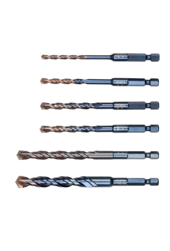 Sechs präzisionsgefertigte Mehrzweckbohrer in verschiedenen Durchmessern von 4 mm bis 10 mm.