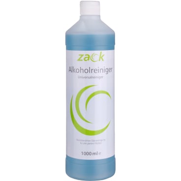 Zack Alkoholreiniger in einer 1L Flasche mit blauem Inhalt.
