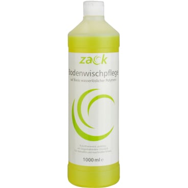 Zack Bodenwischpflege in einer 1L Flasche mit gelber Flüssigkeit.