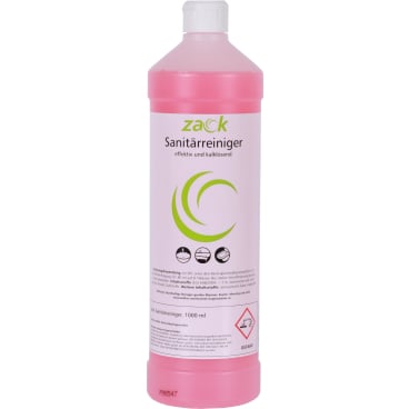 Zack Sanitärreiniger in einer 1L rosa Flasche mit grünen Symbolen.