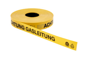Robustes Trassenwarnband in leuchtender Farbe, 40 mm breit und 250 m lang, für Gasleitungen.