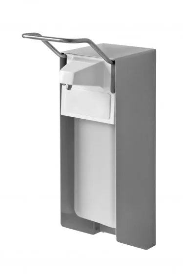 Desinfektionsmittelspender mit Armhebel, ABS-Kunststoff, 1000ml, abschließbar, wandmontierbar.