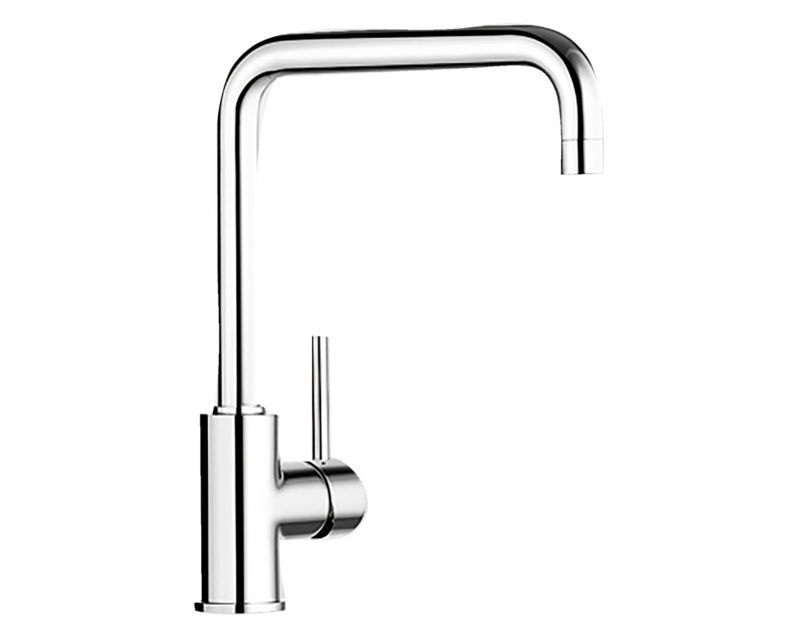 Chromfarbene Küchenarmatur mit schwenkbarem Auslauf und Hebelbedienung für präzise Wassersteuerung.