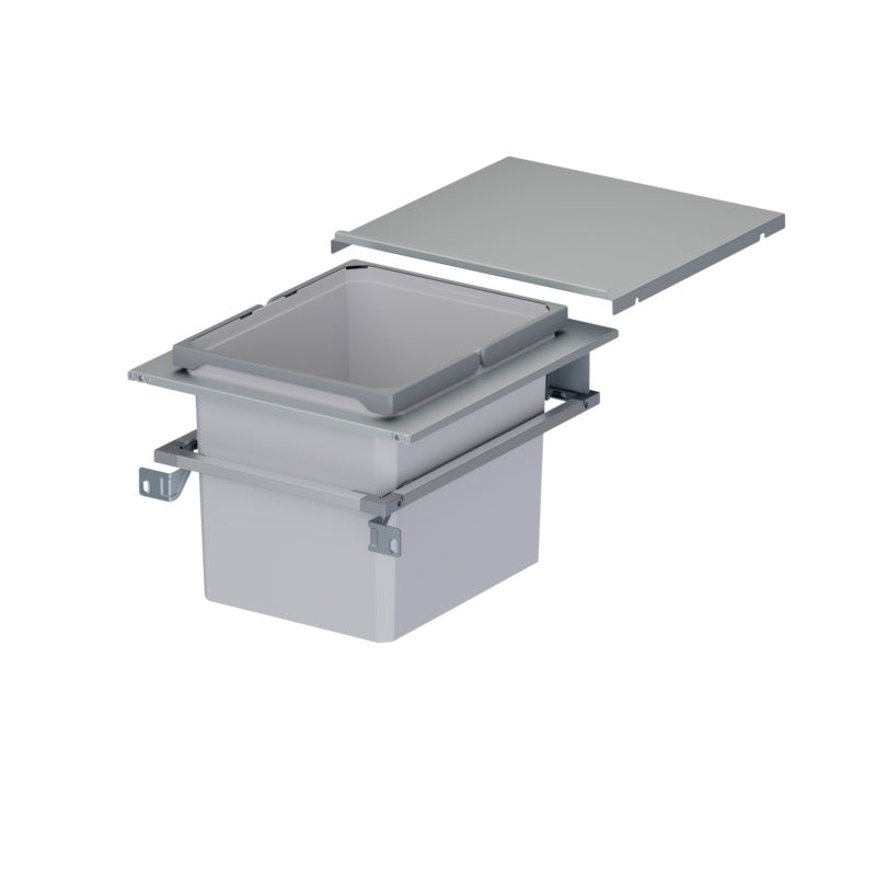 Mülltrennsystem für die Küche mit separaten Behältern für Papier, Kunststoff, Bioabfall und Restmüll.