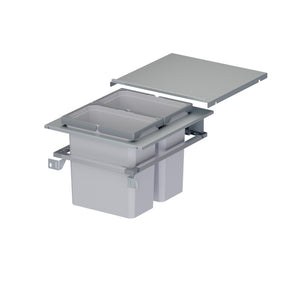 Mülltrennsystem für die Küche mit mehreren herausnehmbaren Behältern zur Abfalltrennung.