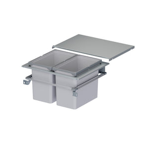 Mülltrennsystem für die Küche mit separaten Behältern für Papier, Kunststoff, Bioabfall und Restmüll.