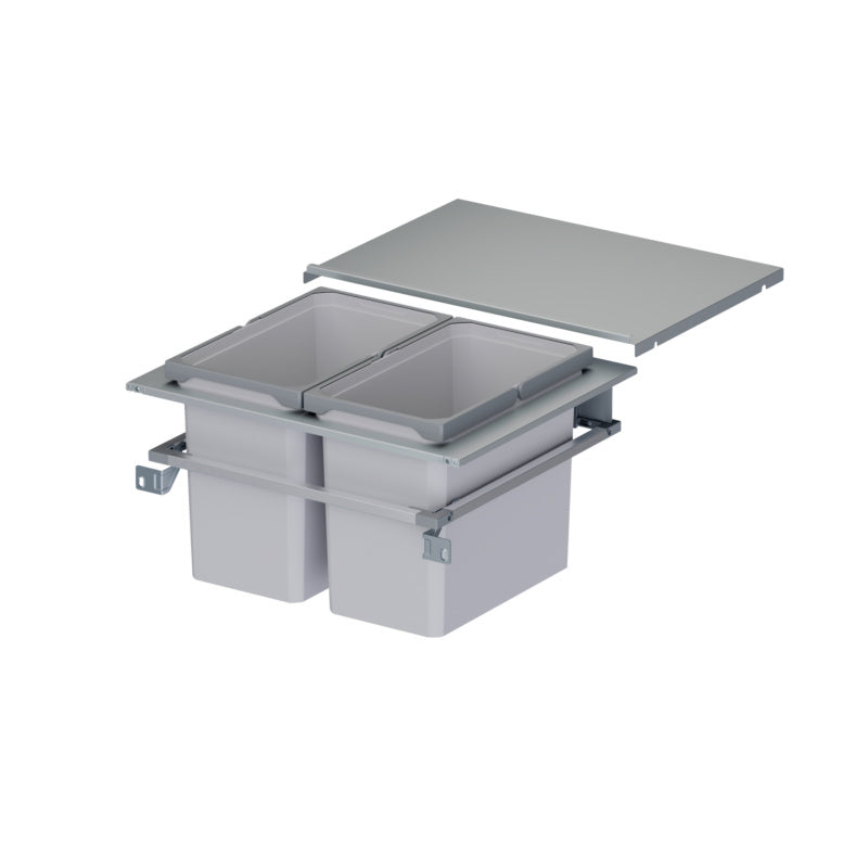 Mülltrennsystem für die Küche mit separaten Behältern für Papier, Kunststoff, Bioabfall und Restmüll.