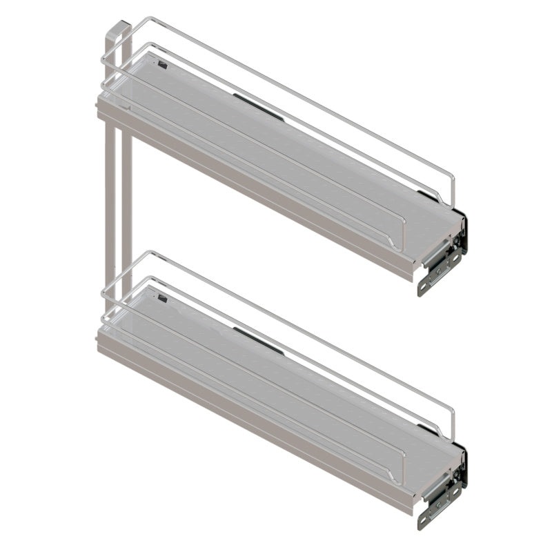 Schlanker Auszug-Unterschrank in Chrom mit sanft gleitenden Schubladen für die Küche.