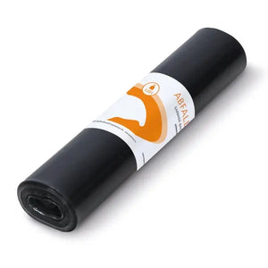 Schwarze 120L Abfallsäcke auf Rolle mit Aufdruck.