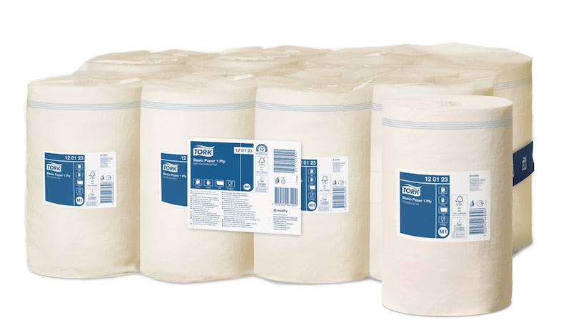 Industriebedarf -Papierwischtücher Tork Standard, 21cm, 1lg, 120 m/Ro., weiß, Tissue, unperforiert, M1 System, 11  Ro.