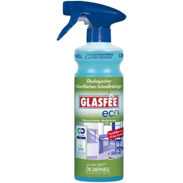 Glasfee ECO 500ml spray bottle made of durable glass with a reusable glass spray nozzle.