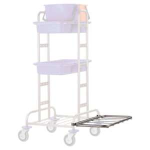 Verchromter, abklappbarer Ablagerost II mit Stützrad und stabiler Stahlkonstruktion.