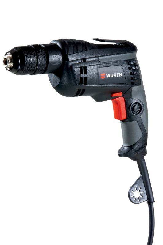 Schwarze Bohrmaschine Elektro BOMA mit Zusatzgriff und Schnellspannfutter auf weißem Hintergrund.