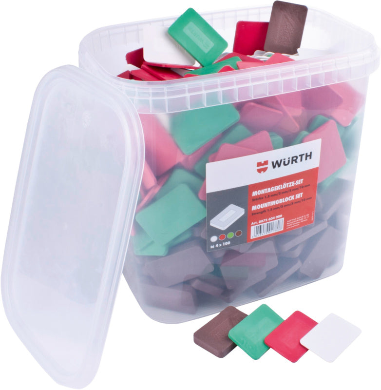 Sortiment aus verschiedenen robusten Distanzklötzen in unterschiedlichen Größen für Handwerksprojekte.