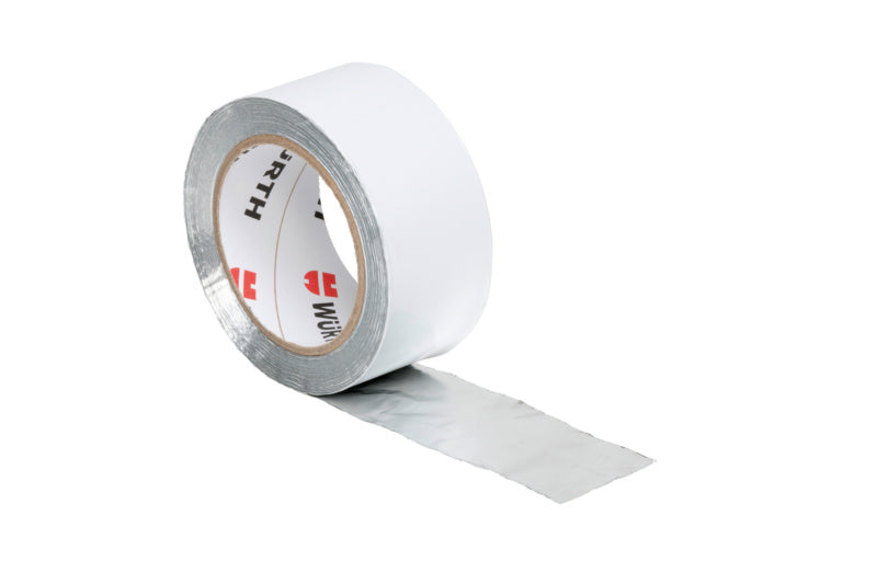 Rolle Aluminium-Klebeband KLEBA-ALU mit silberner Oberfläche und selbstklebender Rückseite.