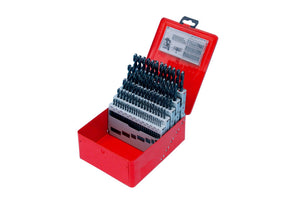 Set mit 91 HSS-Spiralbohrern für Metall, Durchmesser 1-10 mm, nach DIN 338 gefertigt.