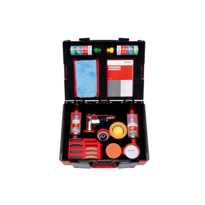 Reinigungs- und Pflegemittel-Set mit verschiedenen Flaschen für Handwerker und DIY-Anwendungen.