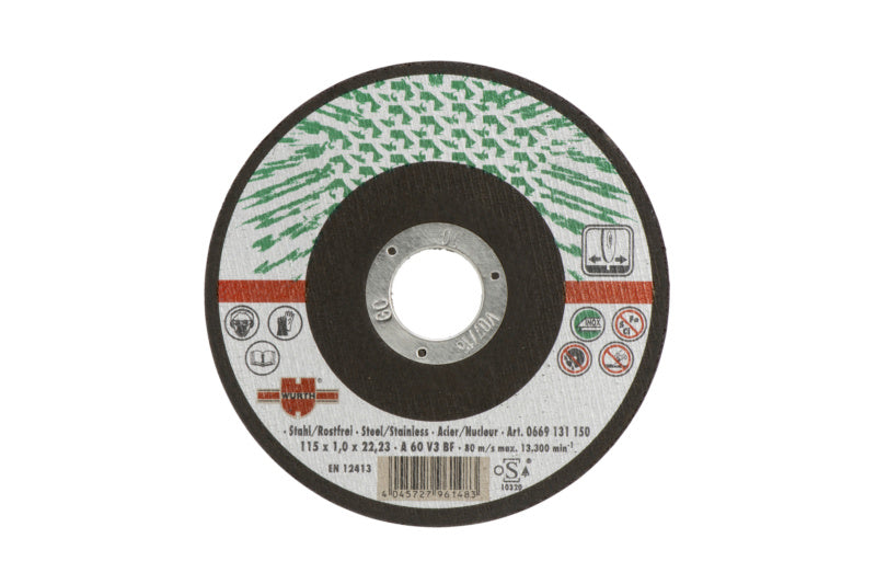 Grüne gebundene Trennscheibe mit 125 mm Durchmesser und 22,2 mm Bohrung, 25 Stück im Paket.