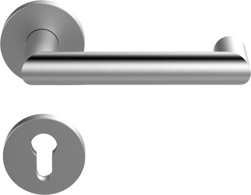 Edelstahl-Türdrücker mit mattem Finish, geeignet für Links- und Rechtshänder.