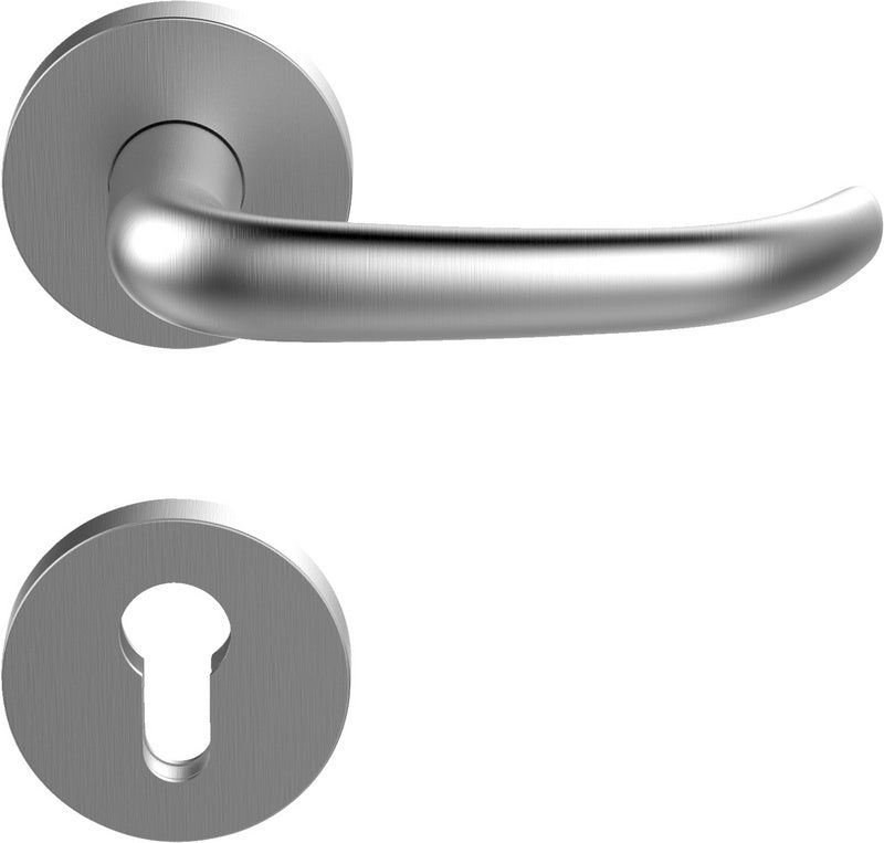 Edelstahl-Türdrücker mit matter Oberfläche, geeignet für Links- und Rechtsanschläge.