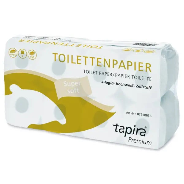 Tapira Premium Toilettenpapier, 4-lagig, hochweiß, Zellstoff.
