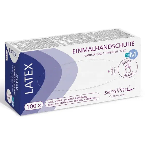 Sensilind Latex Einmalhandschuhe Weiß Puderfrei Gr.M – 100 Stück