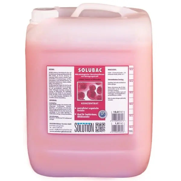Solubac 10L Kanister mit mikrobiologischer Geruchsneutralisation und Reinigungskraft.