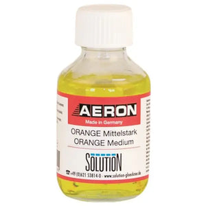 Aeron Orange Medium liquid in a clear bottle with a white cap.