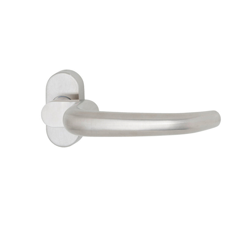 Edelstahl-Türdrücker mit ovaler Form, geeignet für Rohrrahmentüren, mattes Finish.