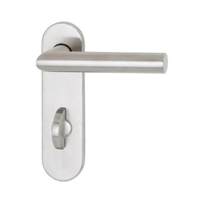 Edelstahl-Türdrücker mit ergonomischer Form und integrierter WC-Funktion für moderne Objekte.